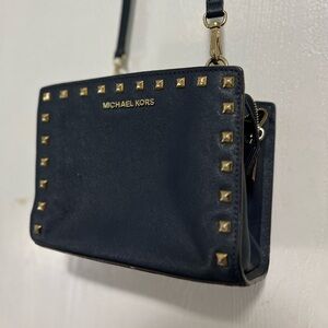 Michael Kors Navy Crossbody Bag with Gold Studs